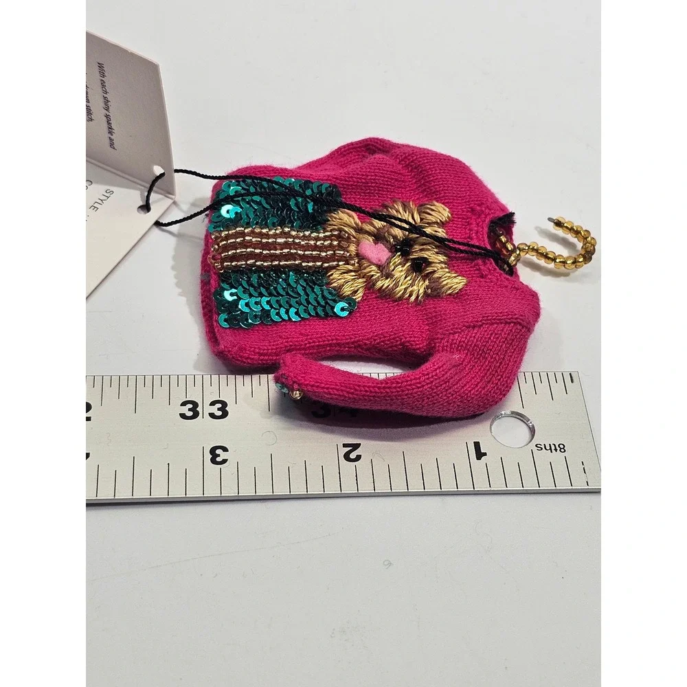 Michael Simon Dog Sweater Christmas Ornament Pink Sequin Beaded Miniature NIB